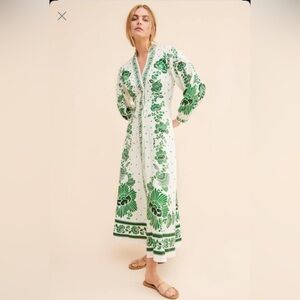 NWT FARM RIO Forest Soul Maxi Dress Off-White Cream Green Floral Duster